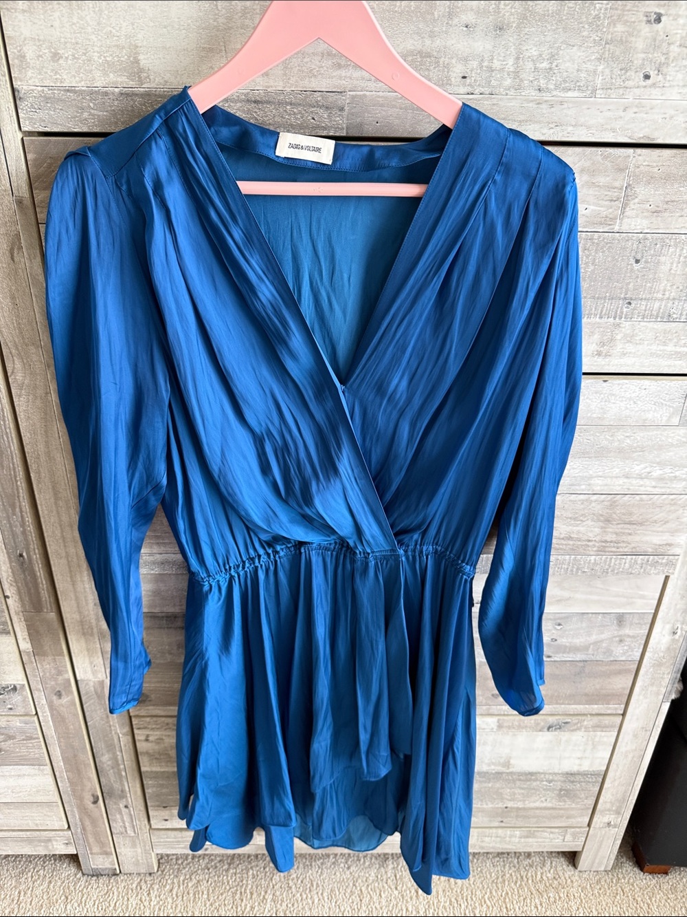 Blue faux Wrap-Style Mini Dress